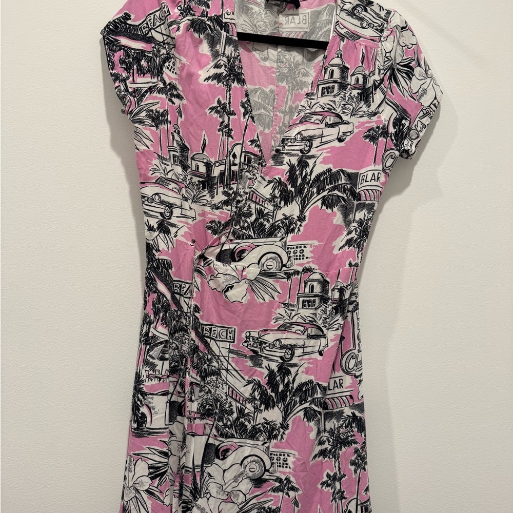 Zara Pink and Black Graphic Wrap Dress or Swim Cover up